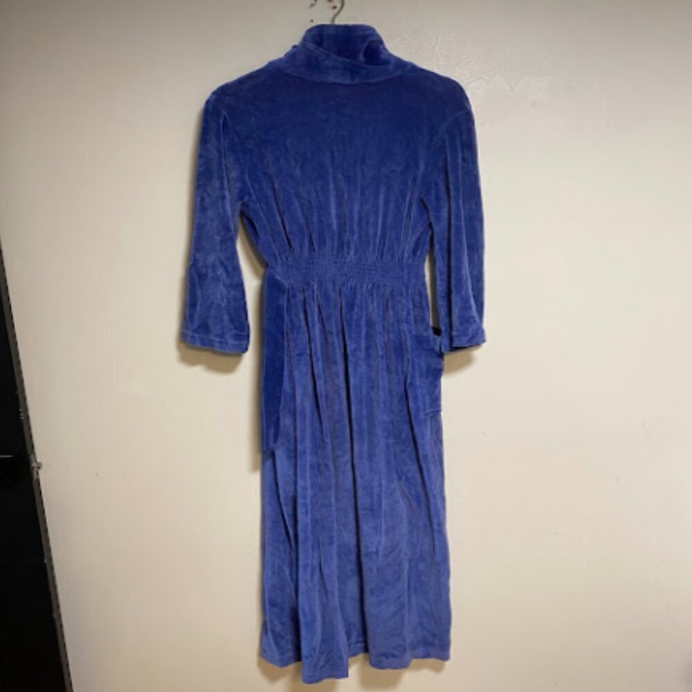 Vintage Velour Smocked Waist Royal Blue Maxi Robe - Size M - Picture 12 of 12